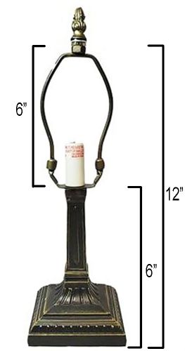 32018- Mission Metal Lamp Base, Antique Bronze Finish With Gold Highlts, 12" Tall