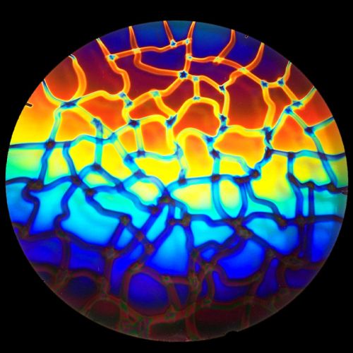 DC688B-CBS Thin Dichroic Rainbow 2 On Black Cool Lava 8"x9" - 96 COE